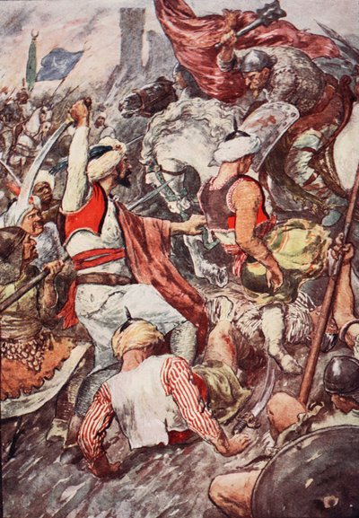 Because of the Heavy Blows Duke Charles Showered upon the Saracens he was Called Charles the Hammer, illustration from The Story of France Told to Boys and Girls by Mary Macgregor, 1920 by William Rainey